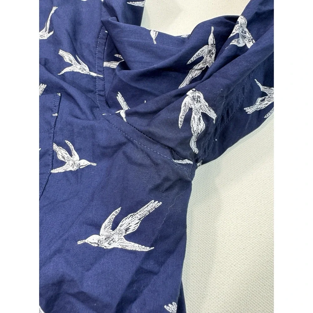 Banana Republic Luxe Poplin Untucked Standard Fit Mens Medium Navy Bird Print